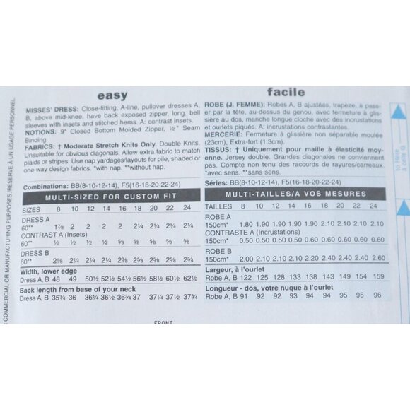 Misses Close Fitting A-Line Dress EASY Sewing Pattern - Butterick 5522 - Size 8 - Picture 2 of 3